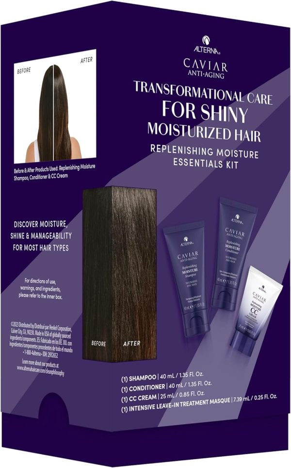 Caviar Anti-Aging Replenishing Moisture Trial Kit - Shampoo, Conditioner, Leave-In CC Cream | For Dry, Brittle Hair | Protects, Restores & Hydrates | Sulfate Free