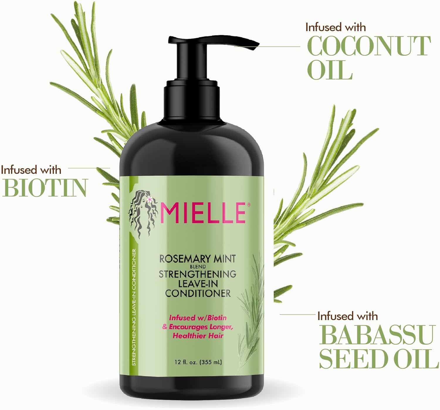 Mielle Organics Rosemary Mint Strengthening Leave-In Conditioner, Supports Hair Strength, Smooth Conditioner for Dry and Crinkled Hair, Weightless Hair Treatment - Image 3