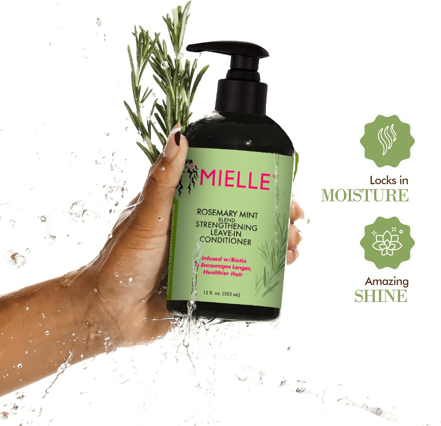 Mielle Organics Rosemary Mint Strengthening Leave-In Conditioner, Supports Hair Strength, Smooth Conditioner for Dry and Crinkled Hair, Weightless Hair Treatment - Image 4