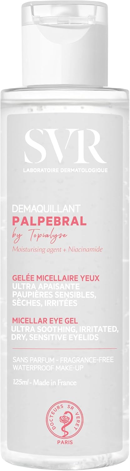 SVR Palpebral Eye Makeup Remover Gel - Niacinamide to Soothe & Hydrate - For Very Sensitive & Dry Eyelids & Eye Contour. Fragrance-Free - Waterproof Makeup Remover, 4.3 fl.oz.