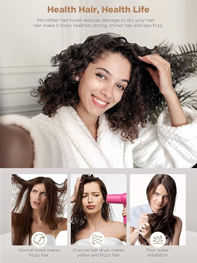Hicober Microfiber Hair Towel, 3 Packs Hair Turbans for Wet Hair, Drying Hair Wrap Towels for Curly Hair Women Anti Frizz (Blue,Grey,Pink) - Image 2