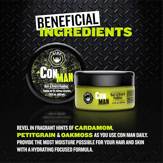 GIBS Con Man Hair & Beard Pudding - Leave-In Conditioner, Curl Definer, 7.5 Fl oz (3.25 fl oz) - Image 2